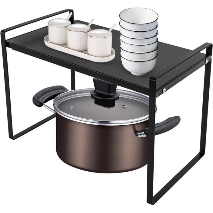 Étagère Extensible Métal Noir - Pour Cuisine, Salle De Bain - Organisateur Réglable 36-62 Cm