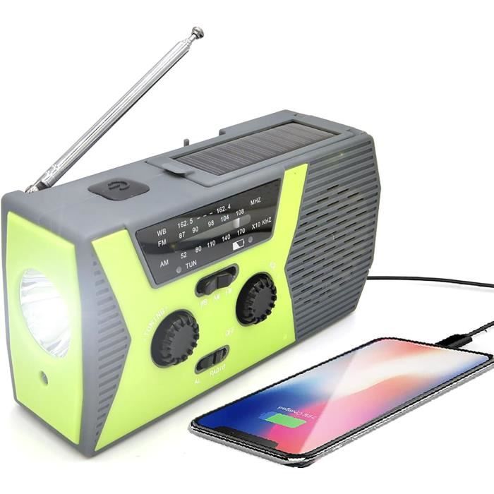 Radio Météo D'urgence Solaire Et Manivelle - AM/FM/NOAA, Lampe Torche, Chargeur USB - Pour Camping, Panne, Survie