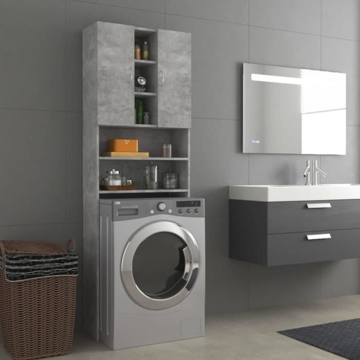 Meuble de salle de bain - VIDAXL - 64x255x190 cm - Gris béton - 2 portes - 9 compartiments