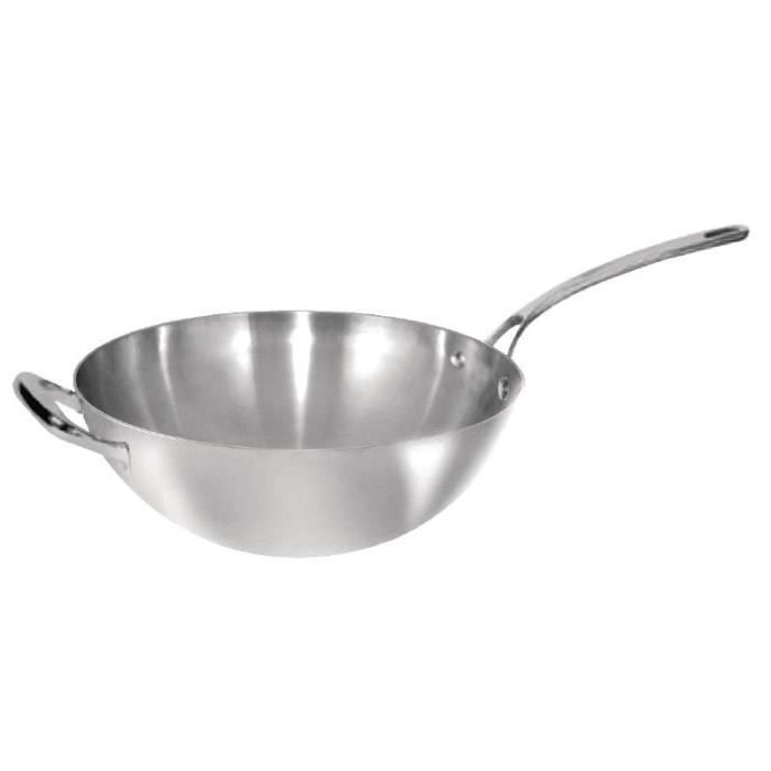 Wok inox triple épaisseur à  fond plat - Vogue 31cm