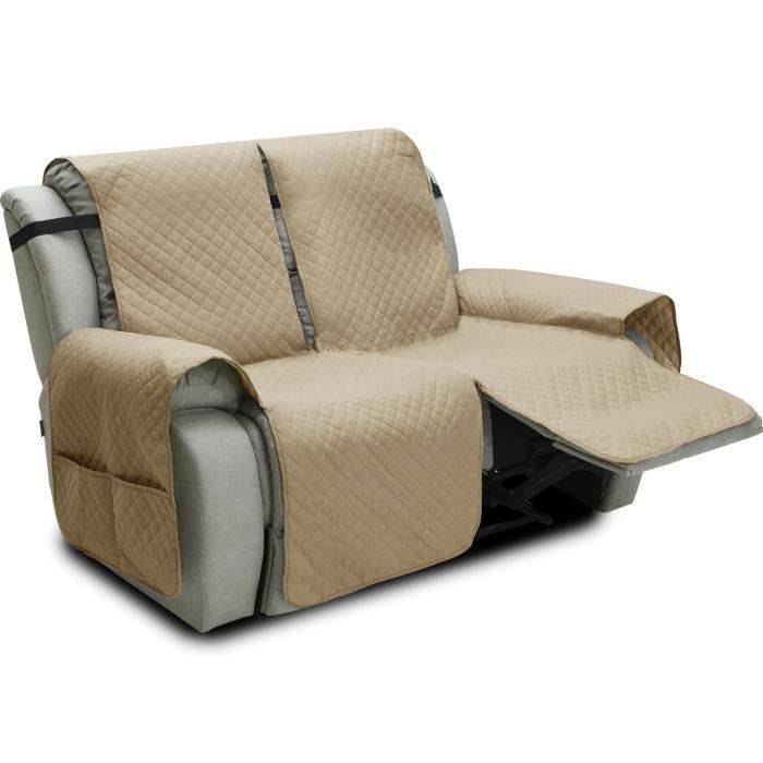 Housse de Fauteuil Relax Antidérapante Housse de Chaise Inclinable avec Sangle élastique Canapé pour La Maison 2 Place Kaki