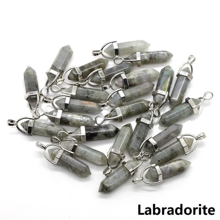 Pendentif En Pierre Précieuse Naturelle – Forme Hexagonale Pointue – 13x21 Mm – Pour Reiki Et Chakras – Couleurs Assorties