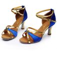 lukcolor Sandale - Nu-Pieds Fille chaussures de danse latine Med Heels Shoes Satin Party Tango Chaussures Bleu-1