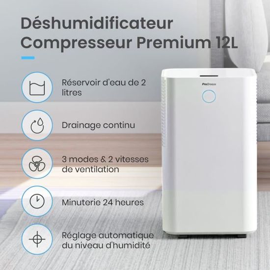 Pro Breeze Déshumidificateur Compresseur Connecté 30L/jour avec Application  Smartphone, Drainage continu et Minuterie 24h - Cdiscount Bricolage