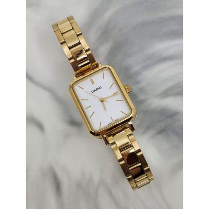 Casio LTP-V009G-7E Orologio Da Donna, Cassa Rettangolare Acciaio Inox, Quadrante Bianco E Indici Dorati, Movimento Quarzo, 30m Impermeabile - 3