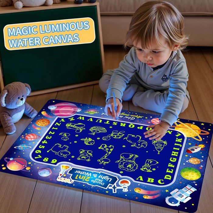 Tapis De Dessin Magique à L'eau – 100x75 Cm – Réutilisable – Stylos, Tampons, Rouleau – Jouet éducatif 1-5 Ans