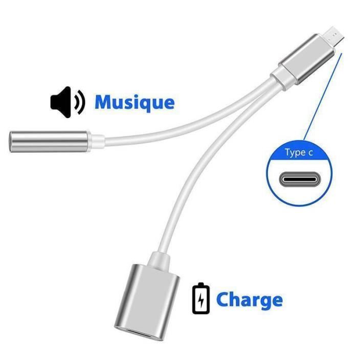 Cable Double Adaptateur Type C prise jack 3.5mm Ecouteurs avec chargeur USB- C Argent pour Xiaomi Mi 9X - Marque Yuan Yuan - Cdiscount Informatique