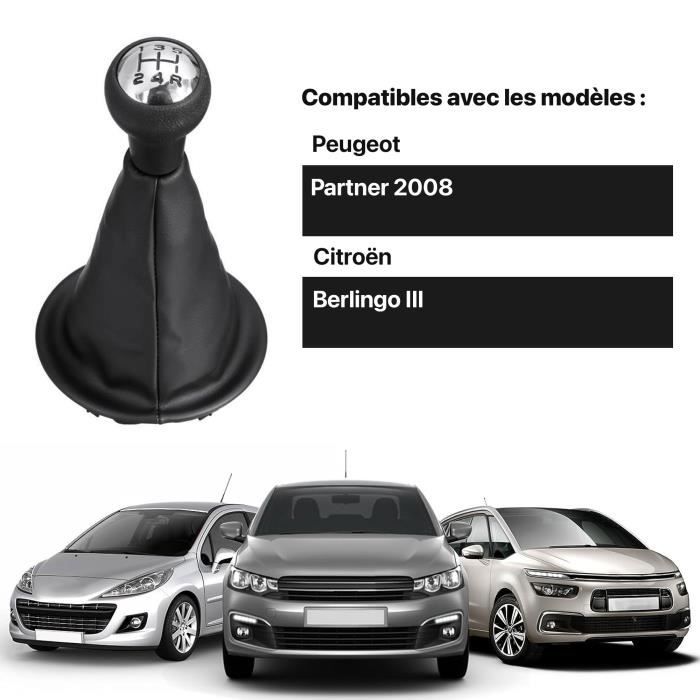 Pommeau Levier De Vitesse Manuel 5 Vitesses - Cuir PU Noir Pour Citroën Berlingo II & Peugeot Partner 2008-2018 Style A