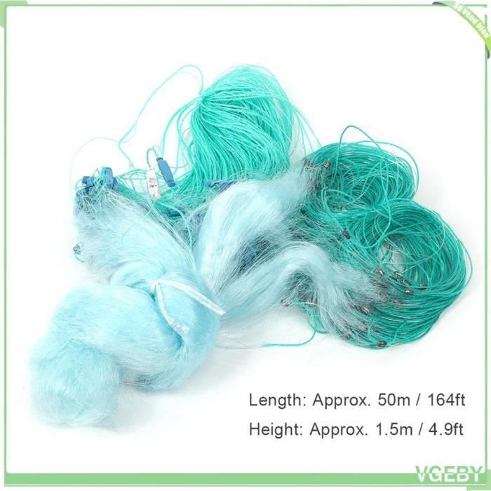 Filet De Pêche Nylon 50m X 1,5m – Maillage 3 Ou 4 Doigts – Flotteurs Inclus – Pour Appâts & Eau Calme