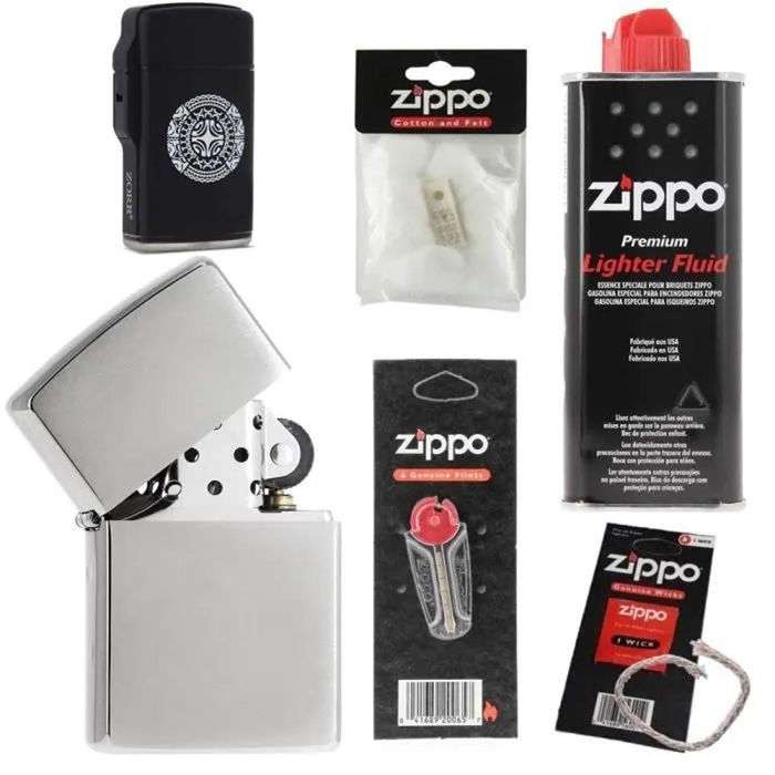 Pack complet Briquet Zippo Brushed avec mèche essence coton et pierres -  Cdiscount Au quotidien