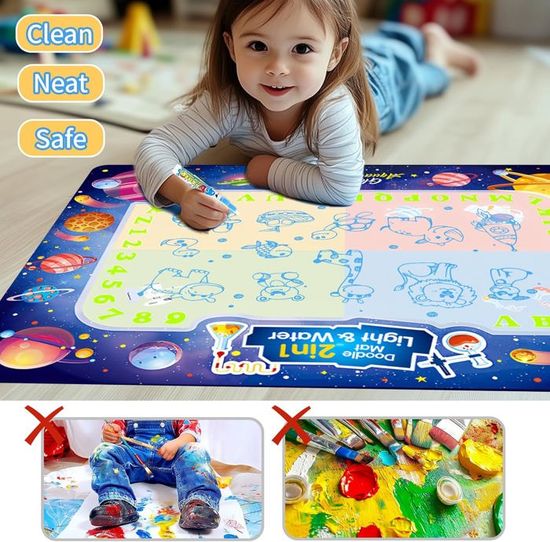 Lenbest Tapis De Dessin Magique 150x100 Cm – Livre D'eau Avec Tampon Rouleau, 5 Zones Colorées, Réutilisable, Cadeau éducatif Pour Enfants De 2 à 4 Ans, Noël Ou Anniversaire