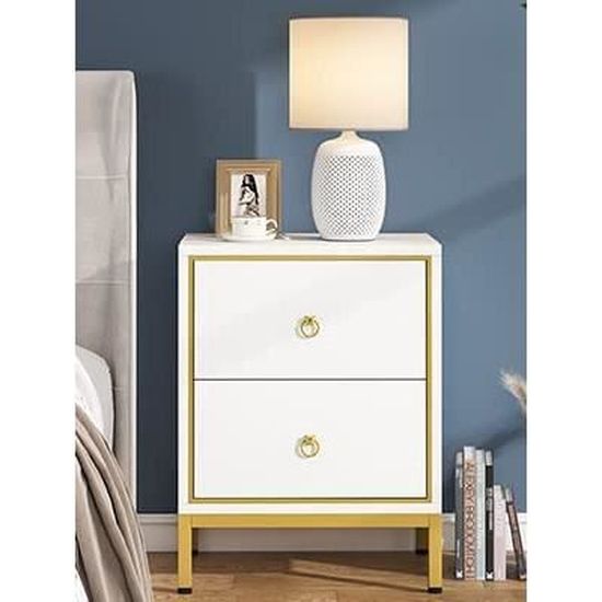 Table De Chevet Fine Avec LED - 2 Tiroirs, Réversible Gauche/droite, Design Moderne, Rangement Intelligent