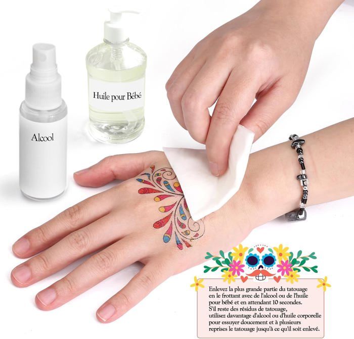Tatouages Temporaires Halloween - Crâne Floral Et Motifs Effrayants