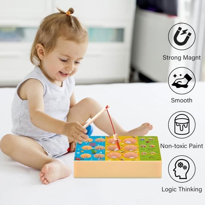GGesii Jeu Pêche Magnétique Électrique – 35 Poissons, 2 Cannes, 4 Seaux, Dès 3 Ans (Rose)