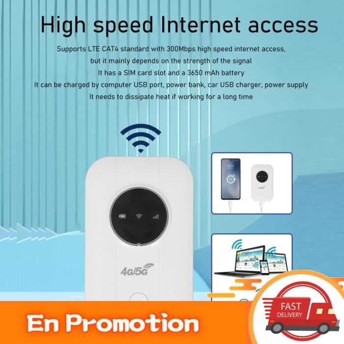 Hotspot WiFi Portable 4G LTE - 300 Mbps, Jusqu'à 10 Appareils, Batterie 2100 MAh - Avec Slot SIM