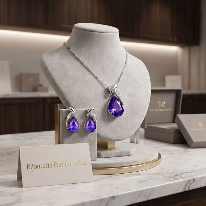 Clearine Parure Bijoux Femme Mariage – Goutte D'Eau Grande Feuille Émail Cristal Autrichien, Collier + Boucles D'Oreilles