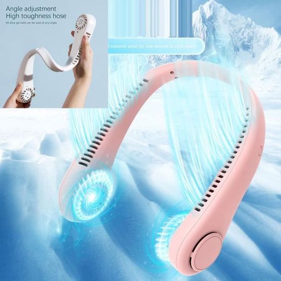 Ventilateur De Cou USB Rechargeable | 3 Vitesses, 4000mAh | Silencieux Et Portable | Bleu