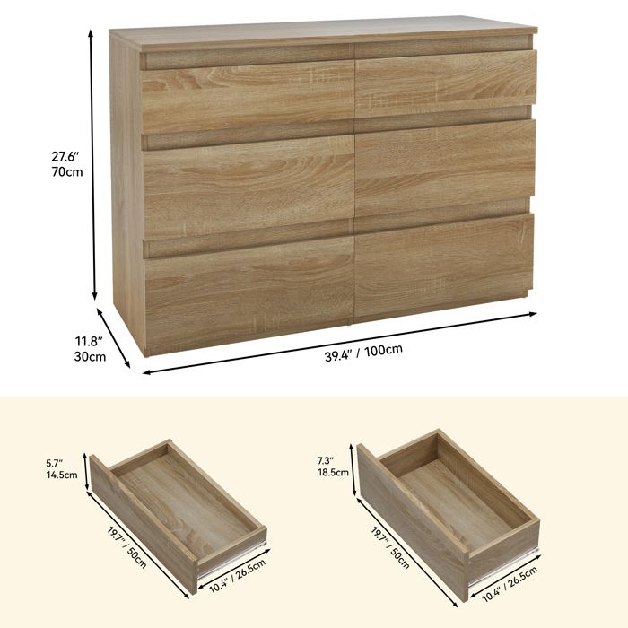 Commode 6 Tiroirs YITAHOME Avec Poches Latérales - Meuble Rangement Tissu Et Bois Pour Chambre & Salon