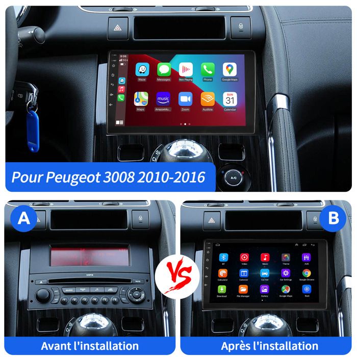 Autoradio Android 13 Pour Peugeot 3008 (2009-2015) - 9 Pouces, CarPlay & Android Auto, GPS, WiFi, Caméra De Recul AHD - 2Go+64Go