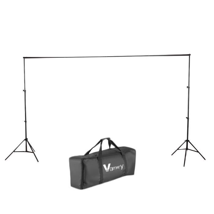 Kit Support Fond Photo 2,6x3 M - Avec 3 Toiles En Mousseline (noir, Blanc, Vert), Sac De Transport Fond Studio Photo