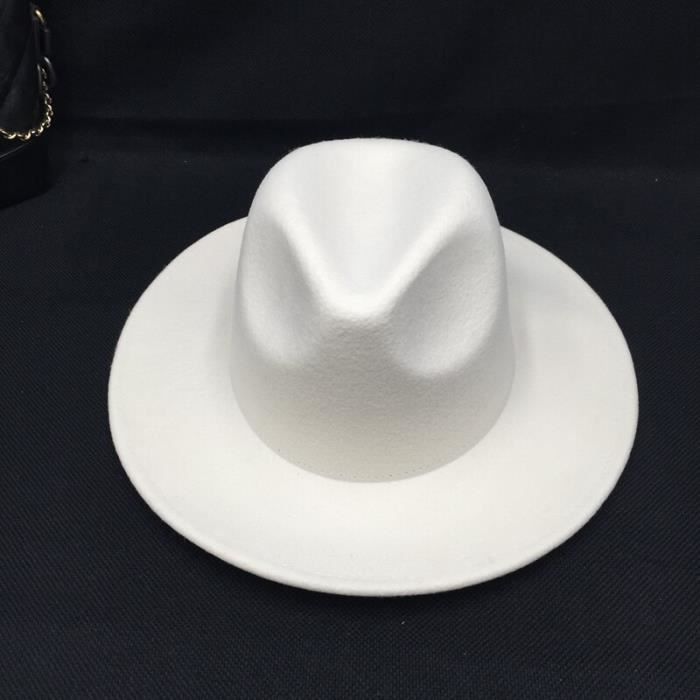 Chapeau Fedora Femme En Feutre De Laine - Large Bord - Blanc - Taille 57-59 Cm - Pour Mariage Et Sorties