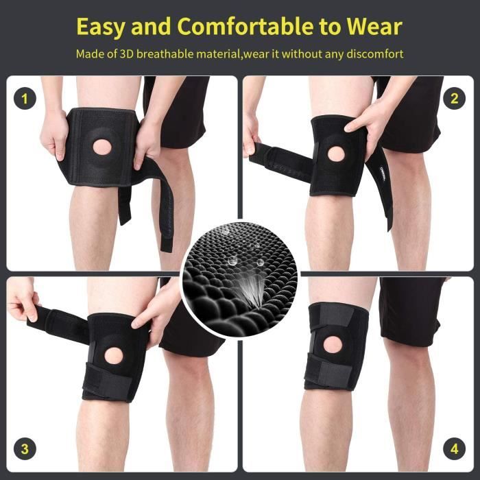 Genouillère Élastique Réglable De Sport Noir Taille M - HOTUT - Neuf