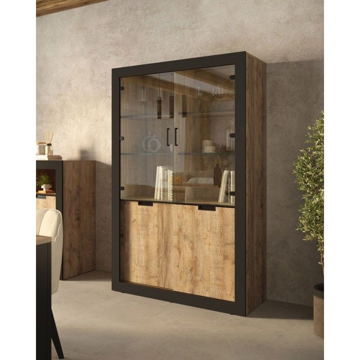 Vitrine design collection MEUNIER coloris Chêne samdal et noir mat – 4 ...