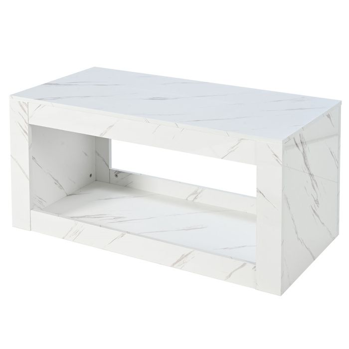 Table Basse GOLDFAN Table Basse Marbre Blanc GOLDFAN - Plateau Pierre Frittée 100x50x45 Cm - Pieds En X Métal Noir Table Basse Salon Moderne