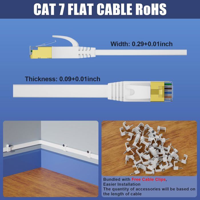 Câble Ethernet Cat7 KAL-10 m,RJ45,blindé S/FTP,plat,10 Gbps 600 MHz ...