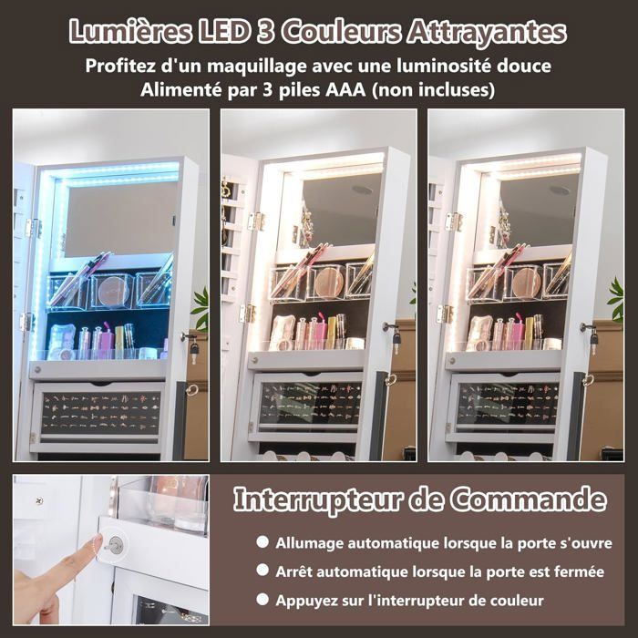 Armoire à Bijoux et Cosmétique sur Piedavec miroir Noire : Chez