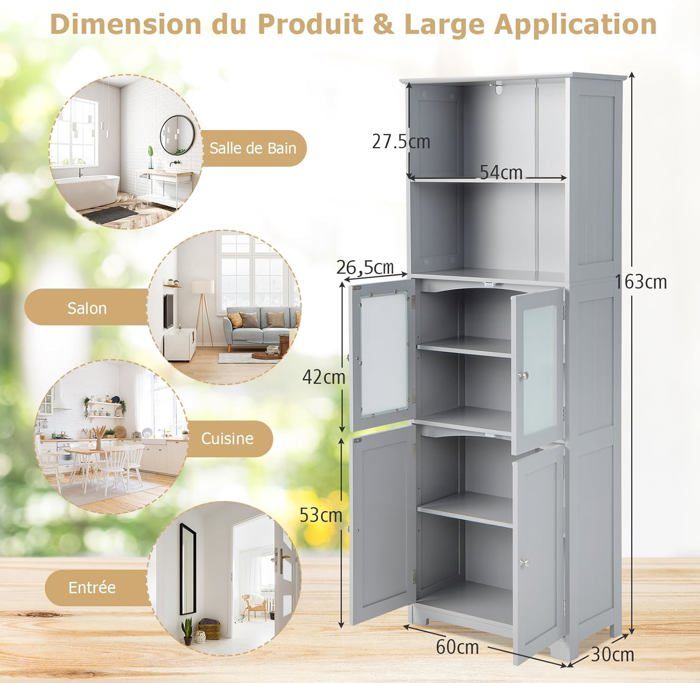 Colonne De Salle De Bain étroite - Armoire Avec étagères Réglables Et Kit Anti-basculement - Noir 20x18x80 Cm
