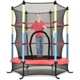 Trampoline enfant avec filet de sécurité-trampoline pliable-137*137*160cm Rose & Noir & Rouge-0