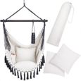 Chaise suspendue avec coussins Beige fauteuil suspendu XXL hamac coton avec franges max 150kg intérieur extérieur-0