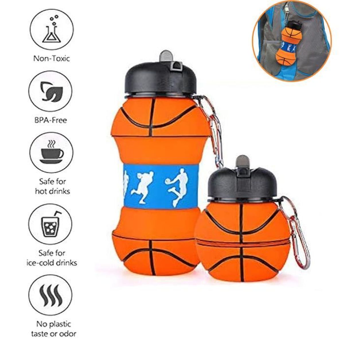 YverLand Bouteille Eau Pliable Football - Gourde Enfant Silicone Sans BPA 550 Ml - Cadeau Sportif Garçon Fille