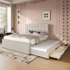 SPKSW Lit gigogne double rembourré 140x200cm avec 3 tiroirs et tête de lit réglable - 3 places