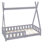 ML-Design Lit d'Enfants Tipi Gris Clair avec Protection Contre les Chutes en Bois de Pin Massif 140x70 cm Sommier á Lattes
