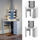Vicco Coiffeuse en angle Table de coiffeuse Commode de coiffeuse Tilda blanc miroir (LED) Tablette