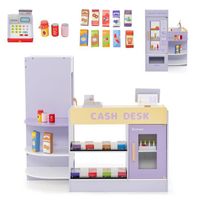 Marchande Enfants COSTWAY 13 Accessoires - Distributeur Automatique - Épicerie Enfants 3-8 Ans en Bois Violet