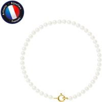 PERLINEA - Bracelet Véritable Perle de Culture d'Eau Douce Ronde 3-4 mm Blanc Naturel - Or Jaune - Bijoux Femme
