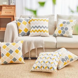 Grand coussin déhoussable double gaze de coton jaune moutarde lit ou canapé