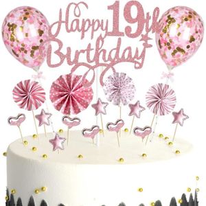 Figurine décor gâteau Décoration De Gâteau 19 Ans Garçon Fille, Deco De Gâteau Toppers Happy 19Th Birthday Or Rose, Cake Topper 19E Anniversaire G[u3606]