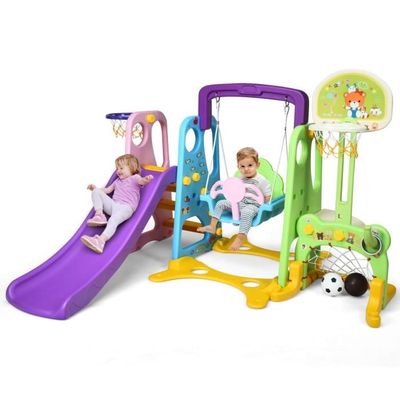 Toboggan 4 En 1 Avec Balançoire, échelle Et Panier De Basket – Intérieur/extérieur – Cadeau Enfant