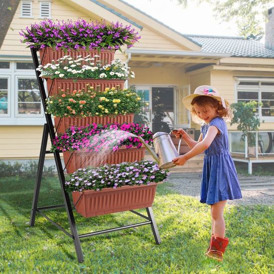 Jardinière Surélevée Verticale à 3 Niveaux, Lit De Jardin Surélevé Avec 7 Bacs à Fleurs, Etagère