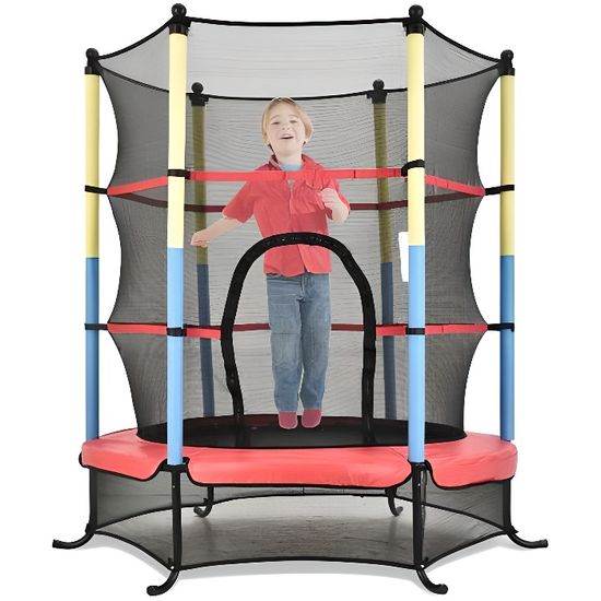 Trampoline enfant avec filet de sécurité-trampoline pliable-137*137*160cm Rose & Noir & Rouge