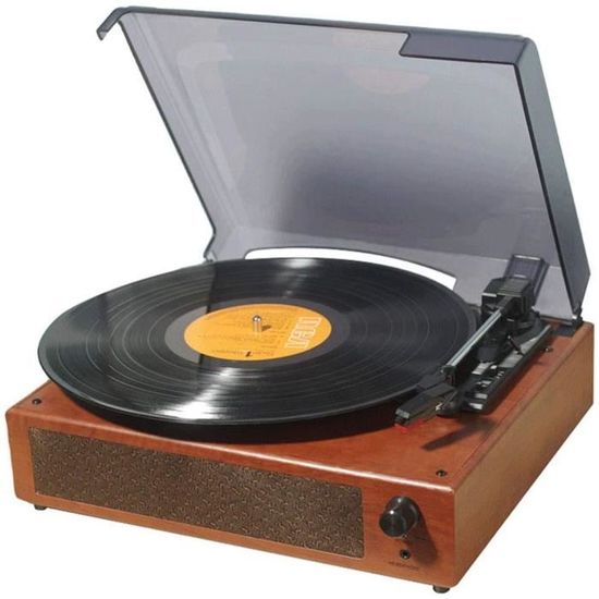 Platine Vinyle Bluetooth Tourne-Disque, Platine Phonographe Vintage, avec Haut-Parleurs Stéréo Intégrés USB 3 Vitesses pour Le