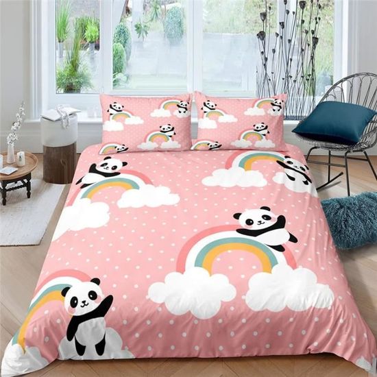 Housse De Couette 200x200 Panda Rouge Cyan Microfibre Douce Parure De Lit Parure Housse De Couette Et 2 Taies D'oreiller 65x65cm - Impression En 3D Douce Et Confortable