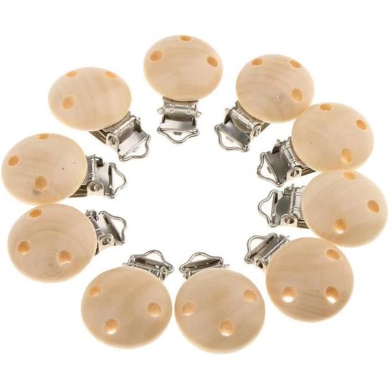 CONJURAIDE Lot De 8 Attaches-Tétines En Bois Naturel – Clips 30 Mm Multicolores Pour DIY Chaîne Tétine Bébé