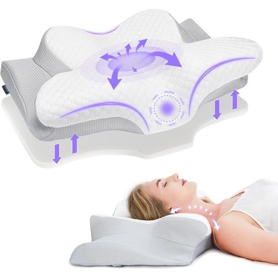 Coussin De Nuque Enfant Licorne - Mousse Mémoire Forme - Masque Yeux Inclus - Violet, 30x30cm