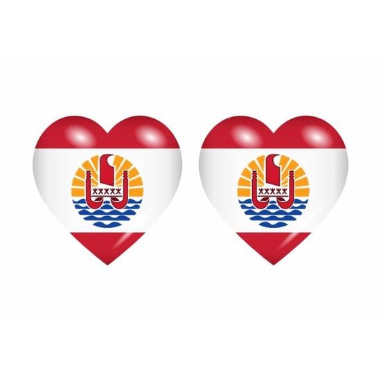 2 Autocollants Ronds Drapeau Tahiti Polynésie Française - Diamètre 10 Cm - Vinyle Résistant Eau Et Soleil