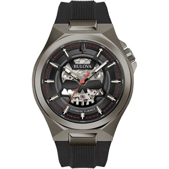 Montre Bulova Automatique Homme - Acier Inoxydable, Bracelet Cuir Noir - Occasion Fonctionne